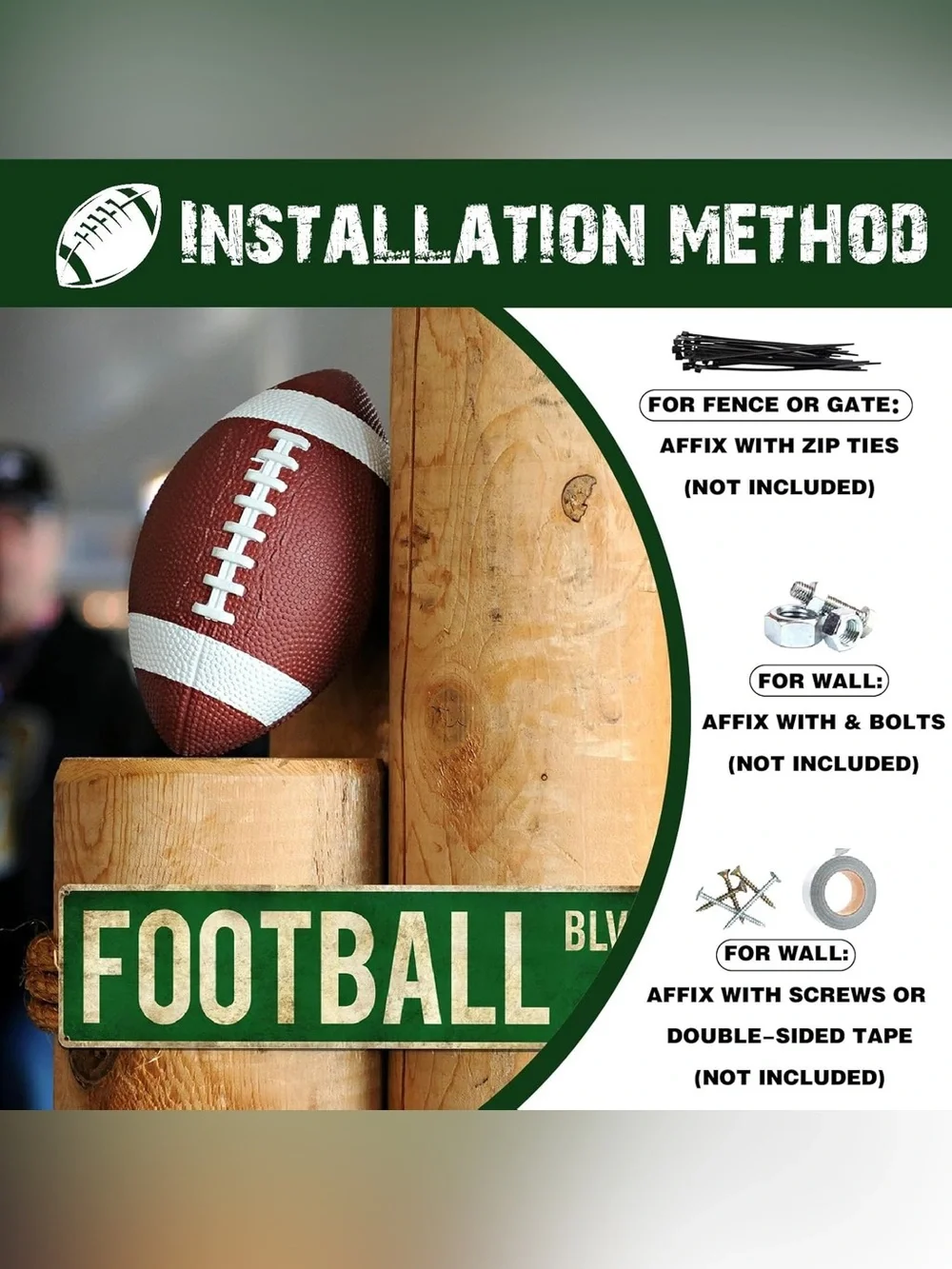 Green Vintage Football Wall Sign - Brand New